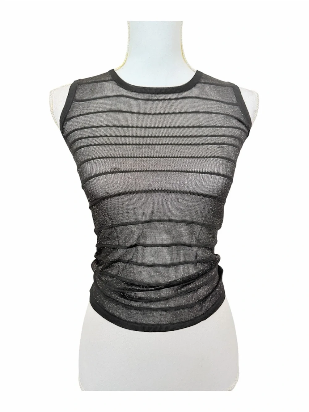 BCBG Collection Gold Shimmer Striped Sheer Mesh Sleeveless Top XS - Picture 1 of 6